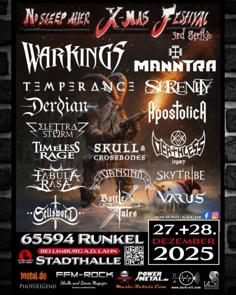 „No Sleep after X-Mas Festival“ –                           2-Tagesfestival zum Jahresabschluss! Warkings und Manntra führen das Lineup an.